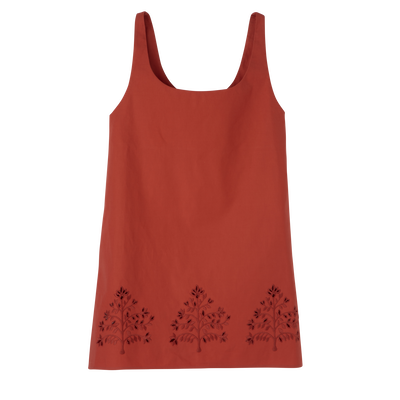 Dress , Tomato - Embroidered canvas