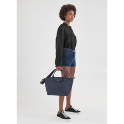 Le Pliage Cuir M Top handle bag , Pilot Blue - Leather