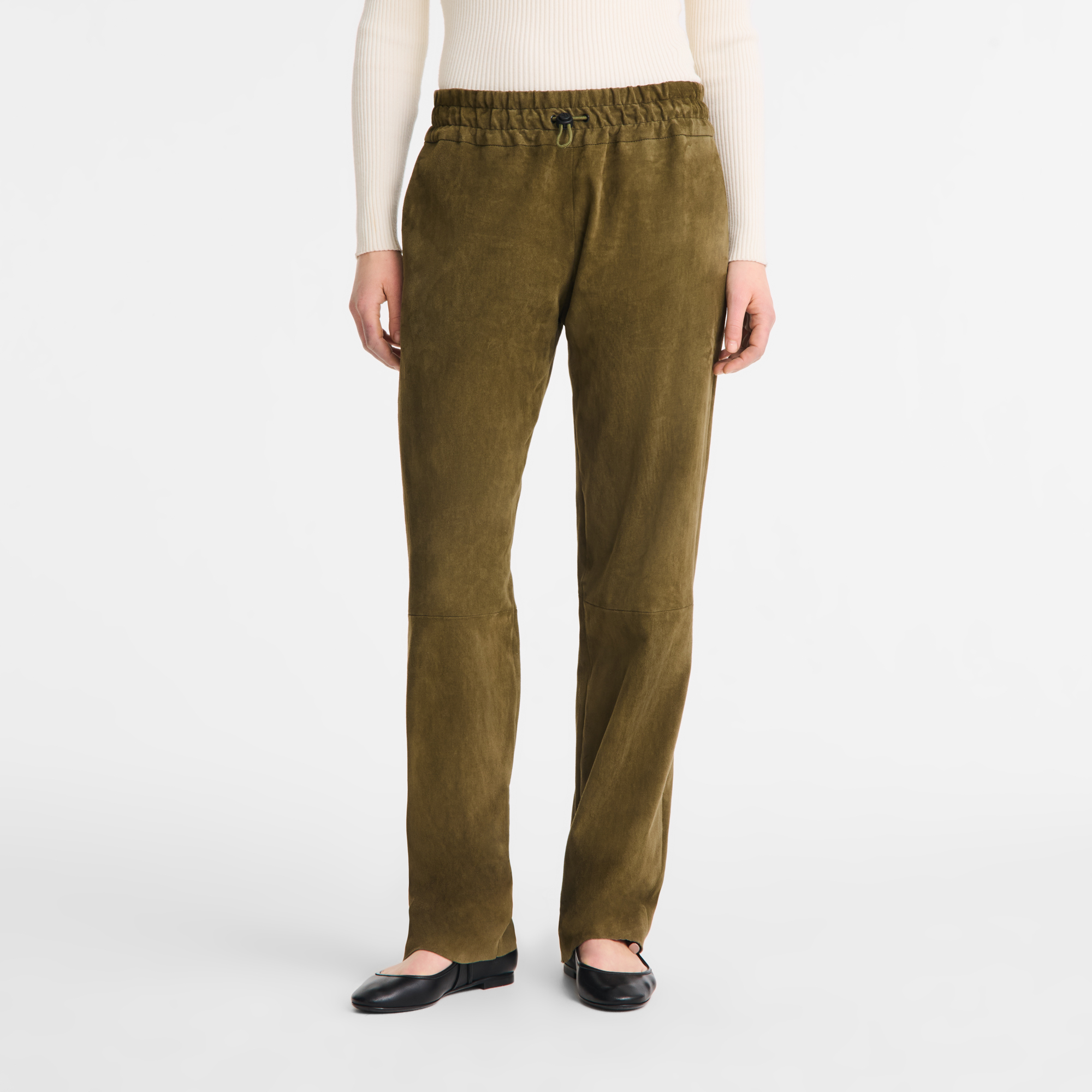 null Leather straight pants, Khaki
