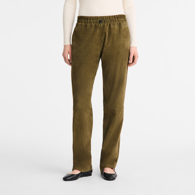 null Leather straight pants, Khaki