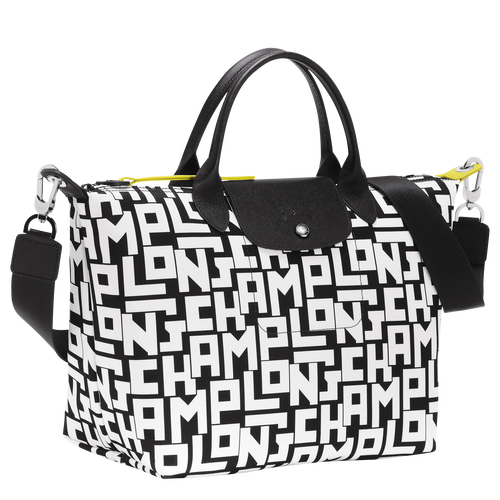 Le Pliage LGP L Handbag Black White Canvas Longchamp TH