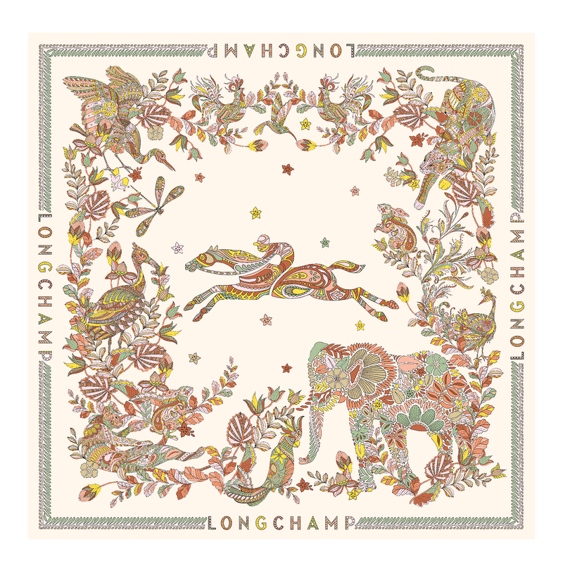 For&ecirc;t Longchamp Silk scarf 90 , Ecru - Silk  - View 1 of  3