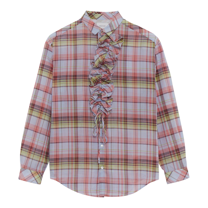 Shirt , Sky Blue - Plaid cotton voile  - View 2 of  2
