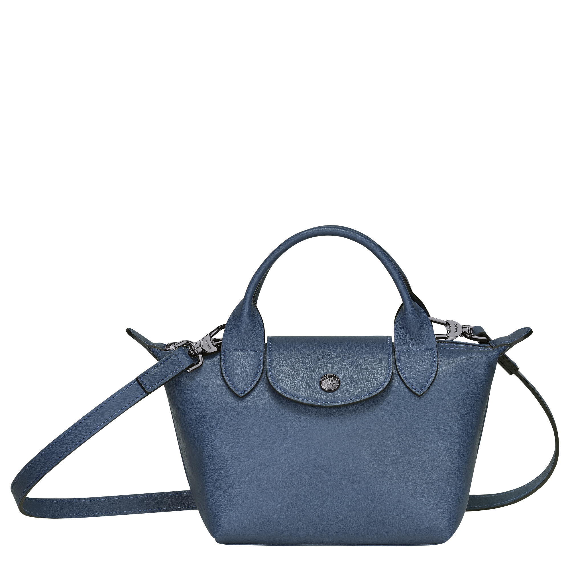 Longchamp Extra Small Le Pliage Cuir Backpack - Blue In Pilot Blue/silver