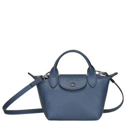 Le Pliage Cuir M Top handle bag Pilot Blue - Leather (L1515757729