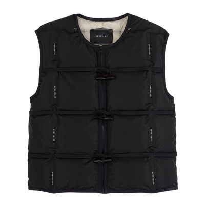 Sleeveless cardigan , Black - Quilted techno-taffeta