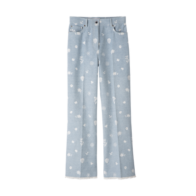 Jeans , Sky Blue - Embroidered denim