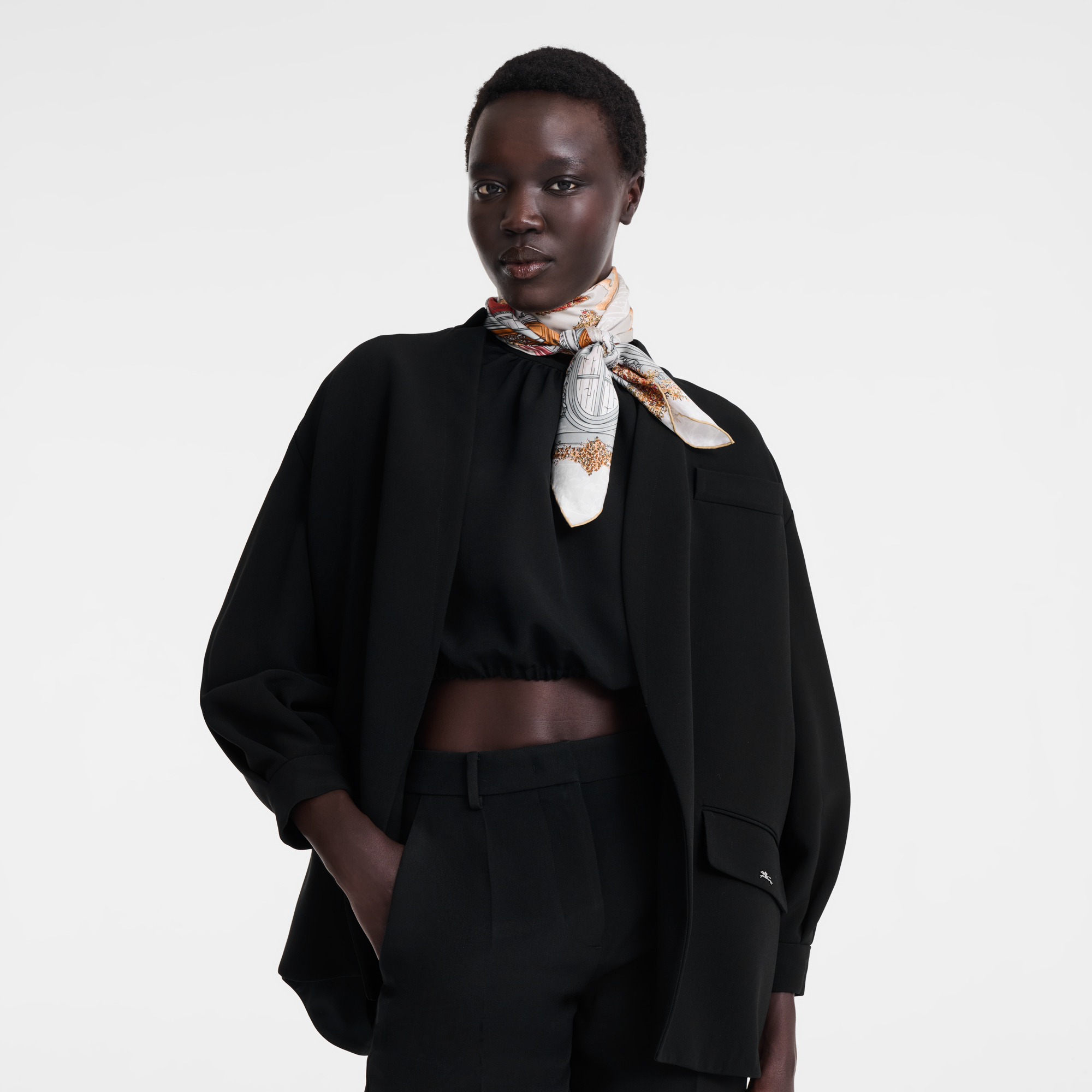 Jardin Parisien Silk scarf 90, Pebble