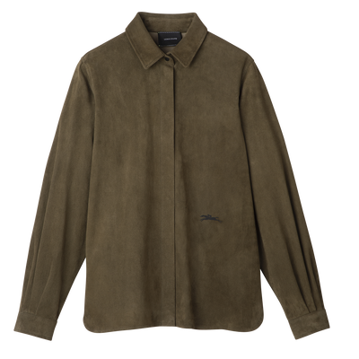 Straight leather shirt, Khaki