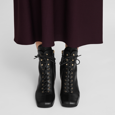 La Patineuse High heel low boots , Black - Leather