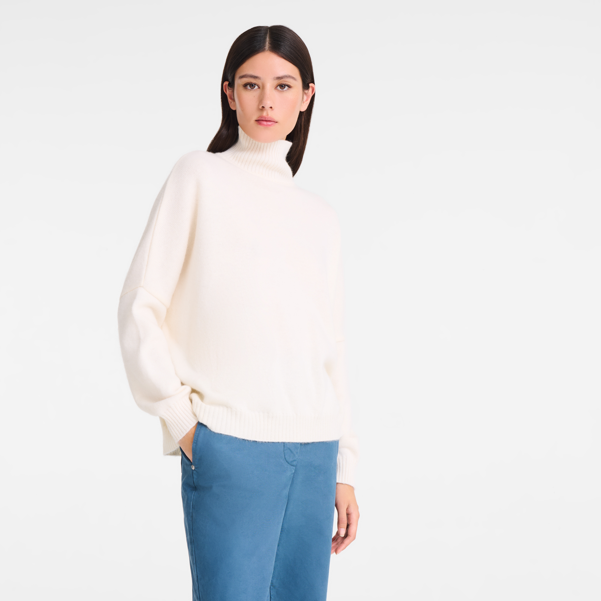 null High neck sweater, Ivory