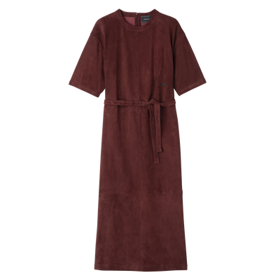 Leather long dress , Burgundy - Leather