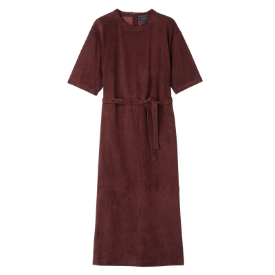 Leather long dress , Burgundy - Leather