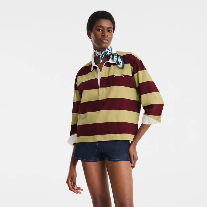 Polo shirt , Pistachio/Burgundy - Striped jersey  - View 4 of  5