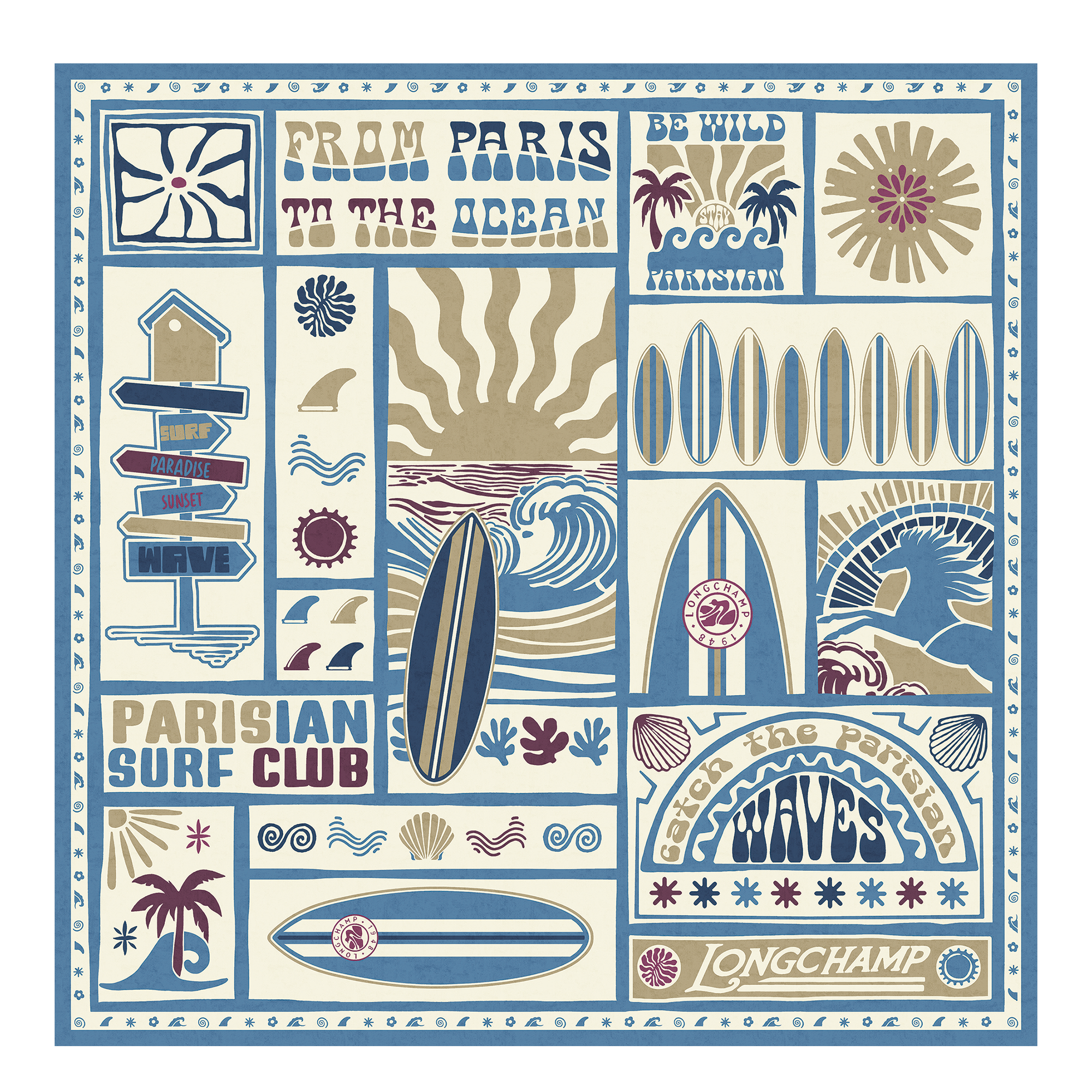 Parisian Surf Club Silk scarf 90, Slate