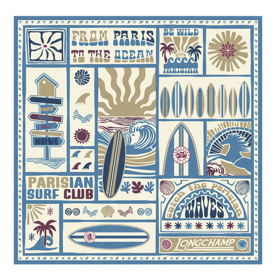 Parisian Surf Club Silk scarf 90 , Slate - Silk