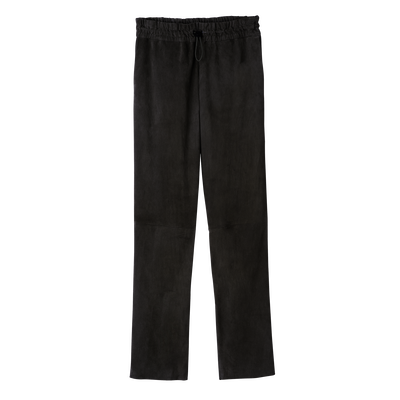 Leather straight pants, Black