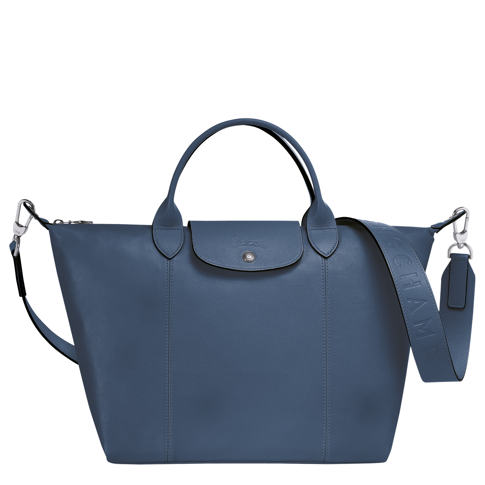 Le Pliage Cuir M Top handle bag Pilot Blue Leather Longchamp TH