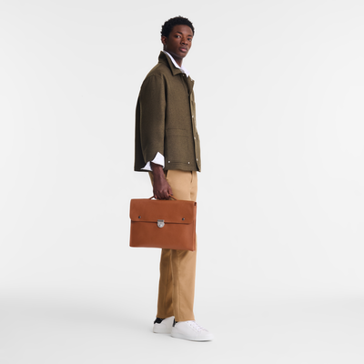 Le Foulonné S Briefcase , Caramel - Leather