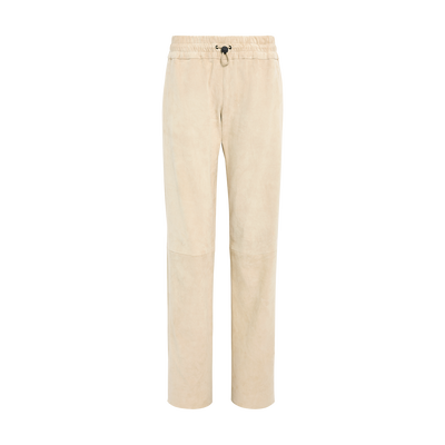 Leather straight pants , Linen - Leather
