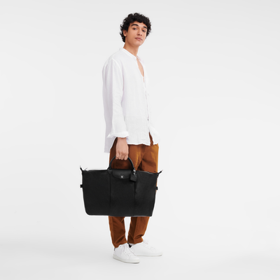 Le Foulonné L Travel bag , Black - Leather