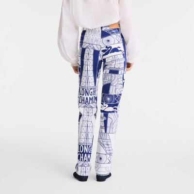 Trousers , Navy - Printed cotton