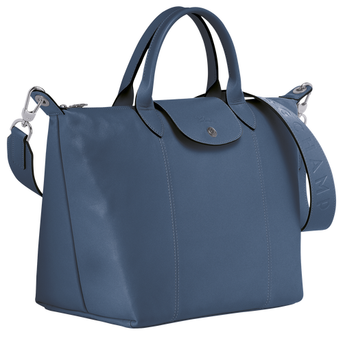 Le Pliage Cuir M Top handle bag Pilot Blue - Leather (L1515757729)