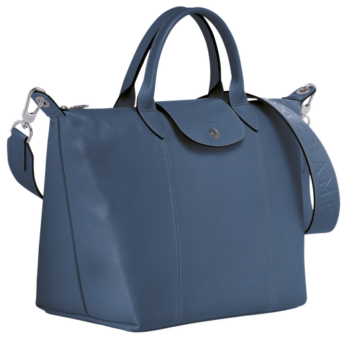 Longchamp Mini Le Pliage Cuir Leather Top Handle Bag In Sky Blue