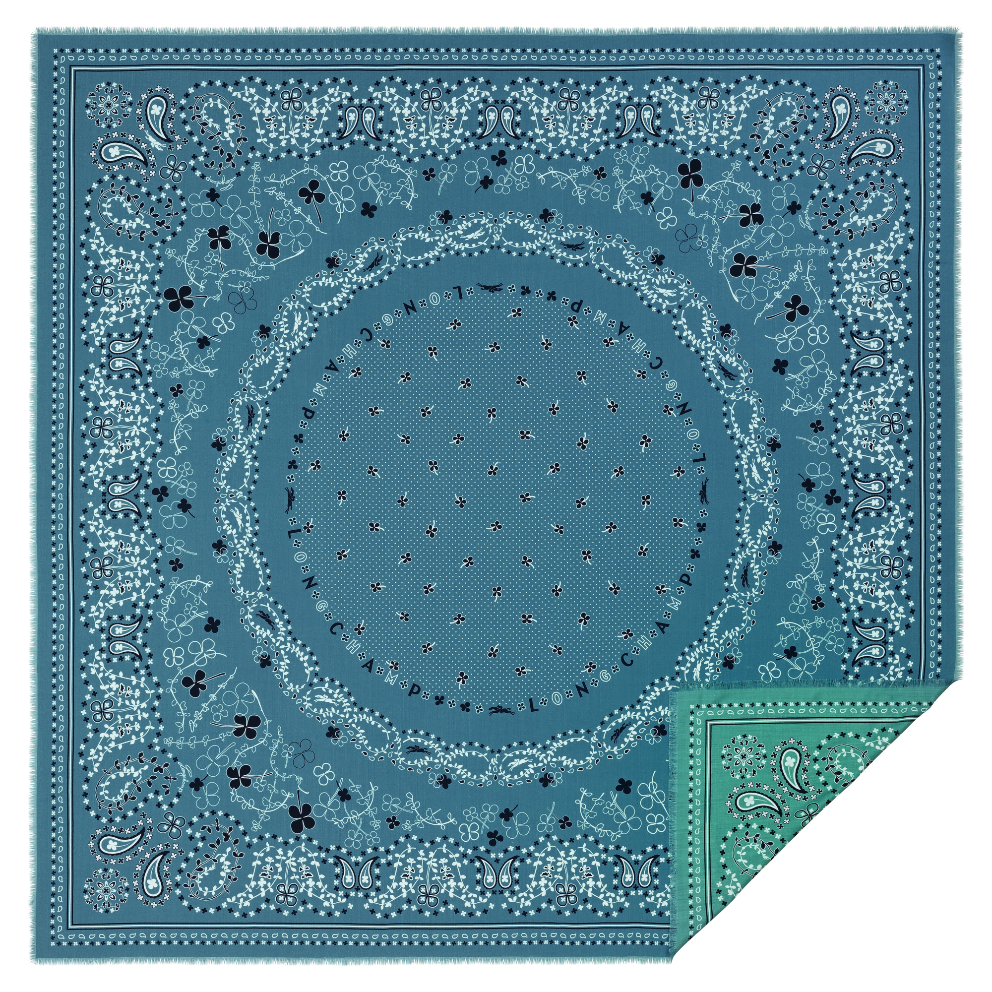 French Bandana Stole, Mint/Lagoon