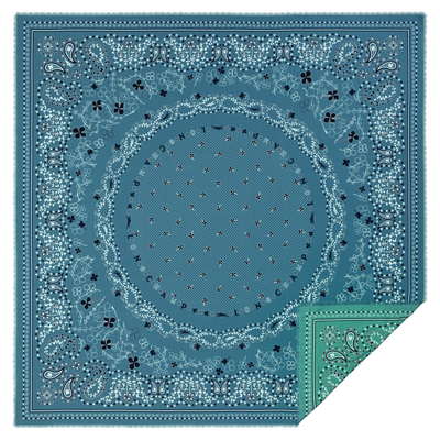 French Bandana Stole , Mint/Lagoon - Wool blend