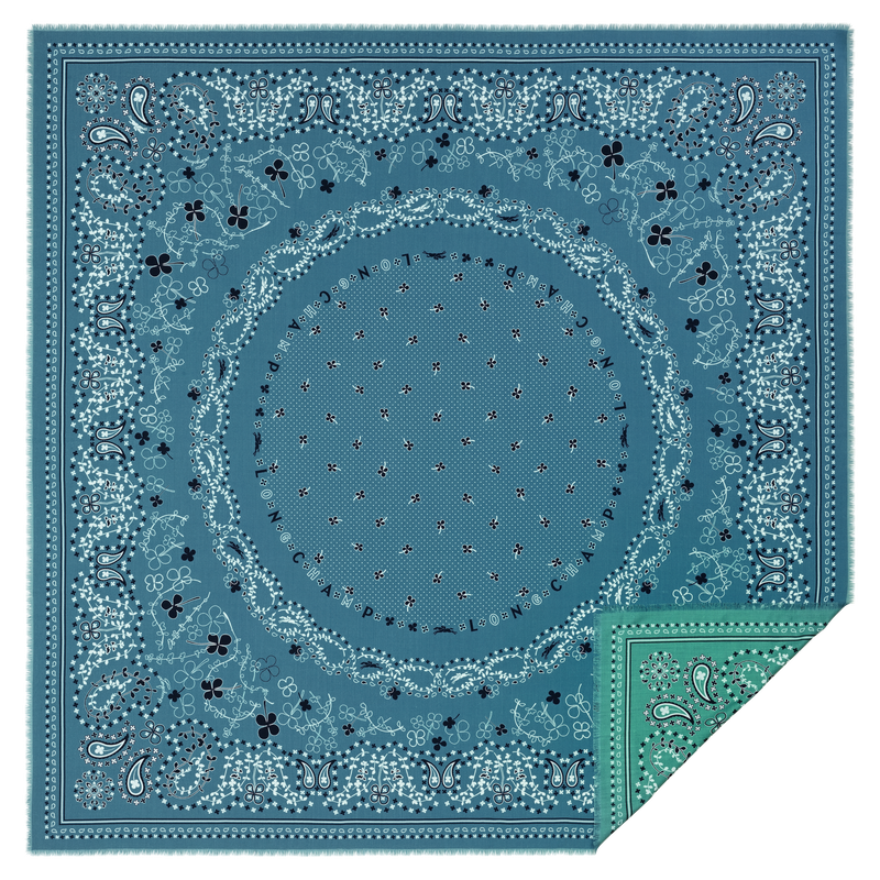 French Bandana Stole , Mint/Lagoon - Wool blend  - View 1 of  2