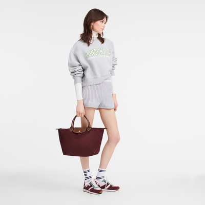 Le Pliage Original M Handbag , Burgundy - Recycled canvas