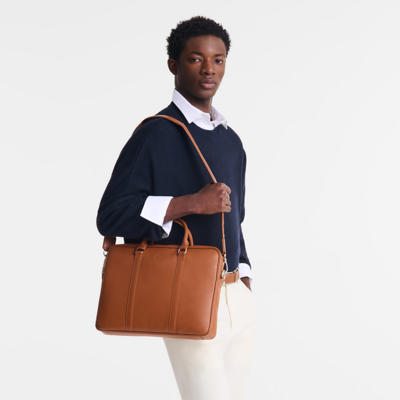 Le Foulonn&eacute; XS Briefcase , Caramel - Leather  - View 2 of  5