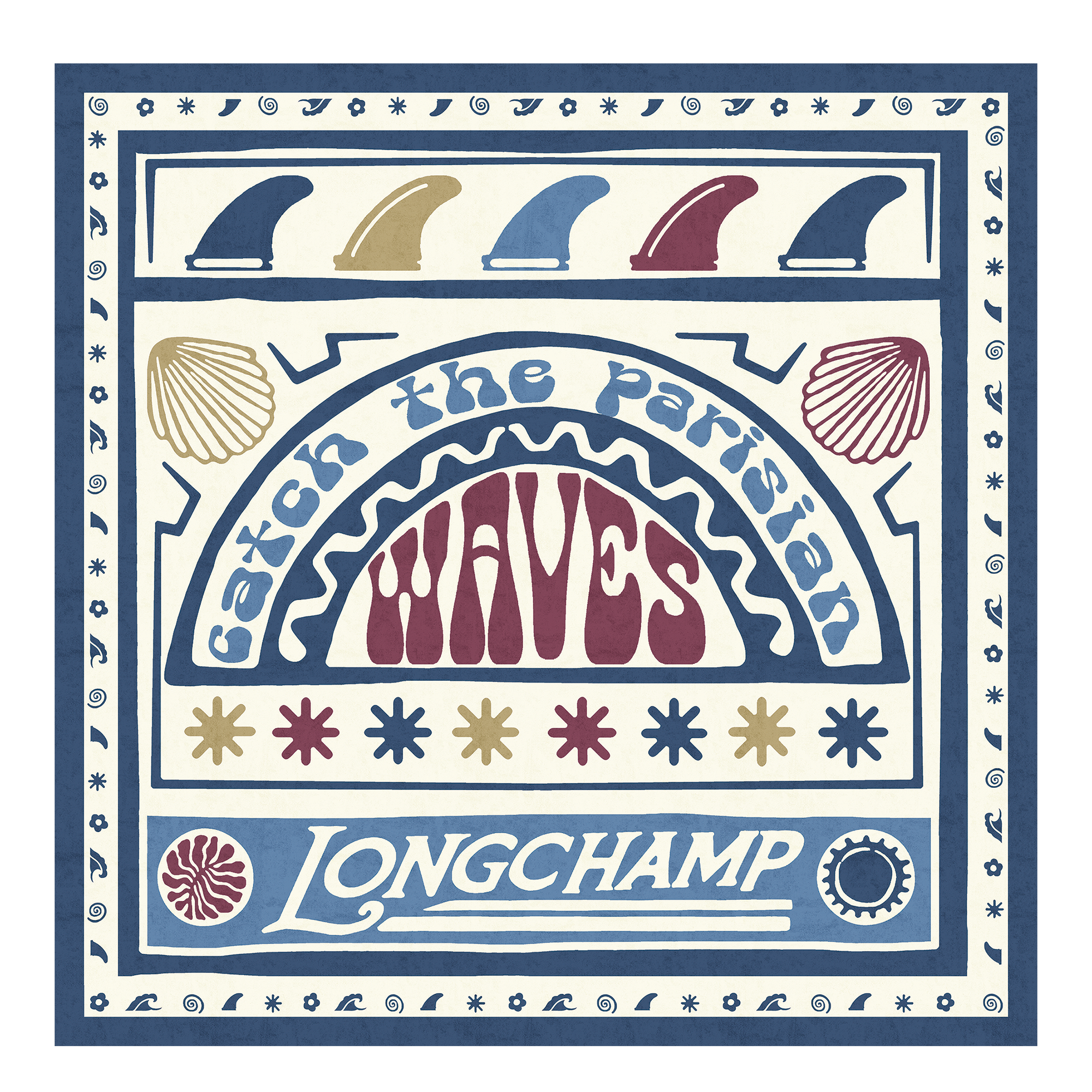 Catch The Parisian Wave Silk scarf 50, Burgundy