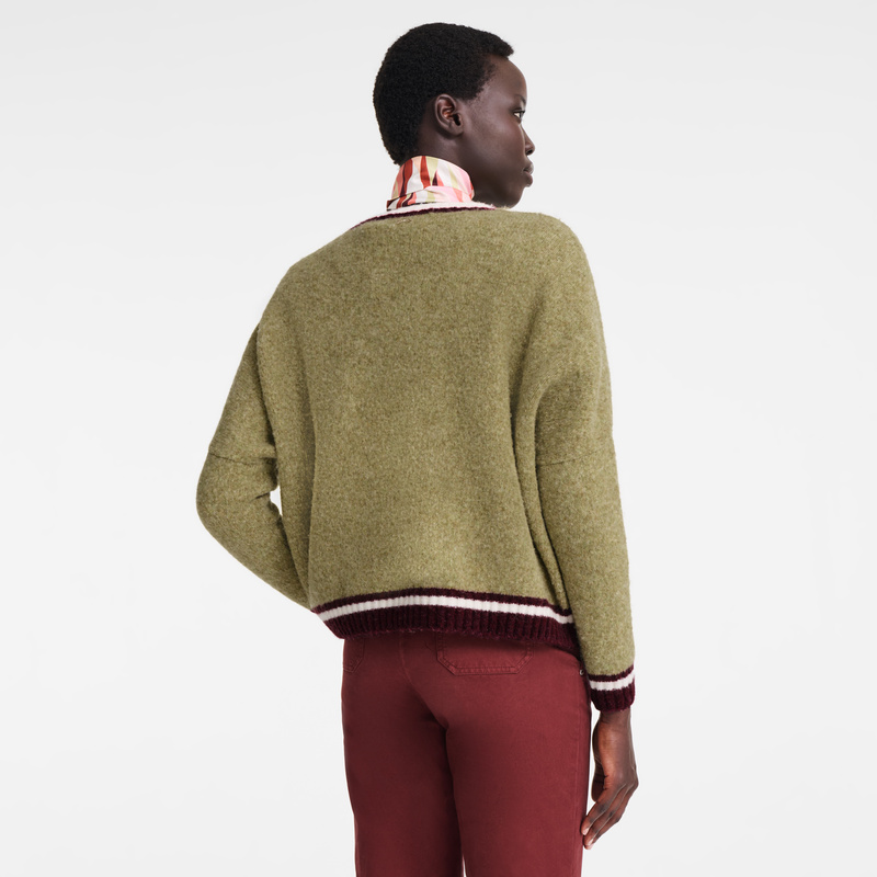 Round collar jumper , Pistachio/Burgundy - Knit  - View 3 of  5