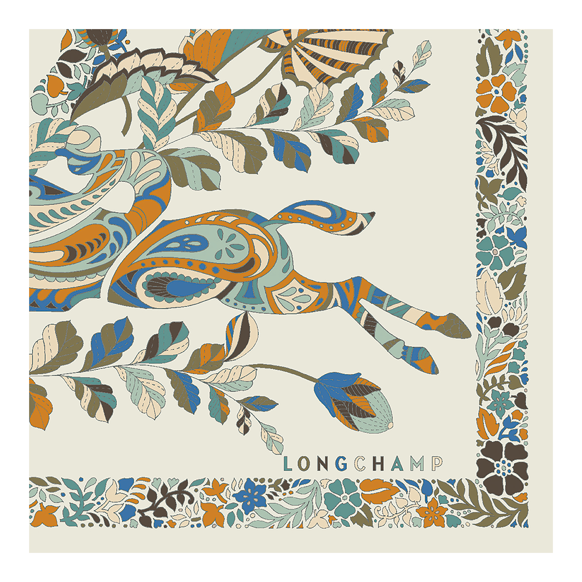 Silk scarf 50, Paper - View 3 of 
        3 - zoom in Forêt Longchamp Silk scarf 50, Paper