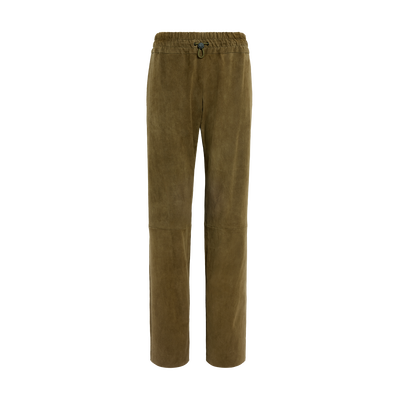 Leather straight pants , Khaki - Leather