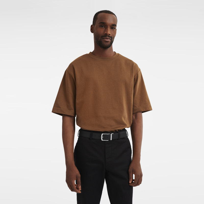 Le Foulonn&eacute; Men's belt , Mocha/Black - Leather  - View 4 of  4
