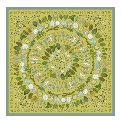 Longchamp Herbarium Silk scarf 90 , Kiwi Green - Silk