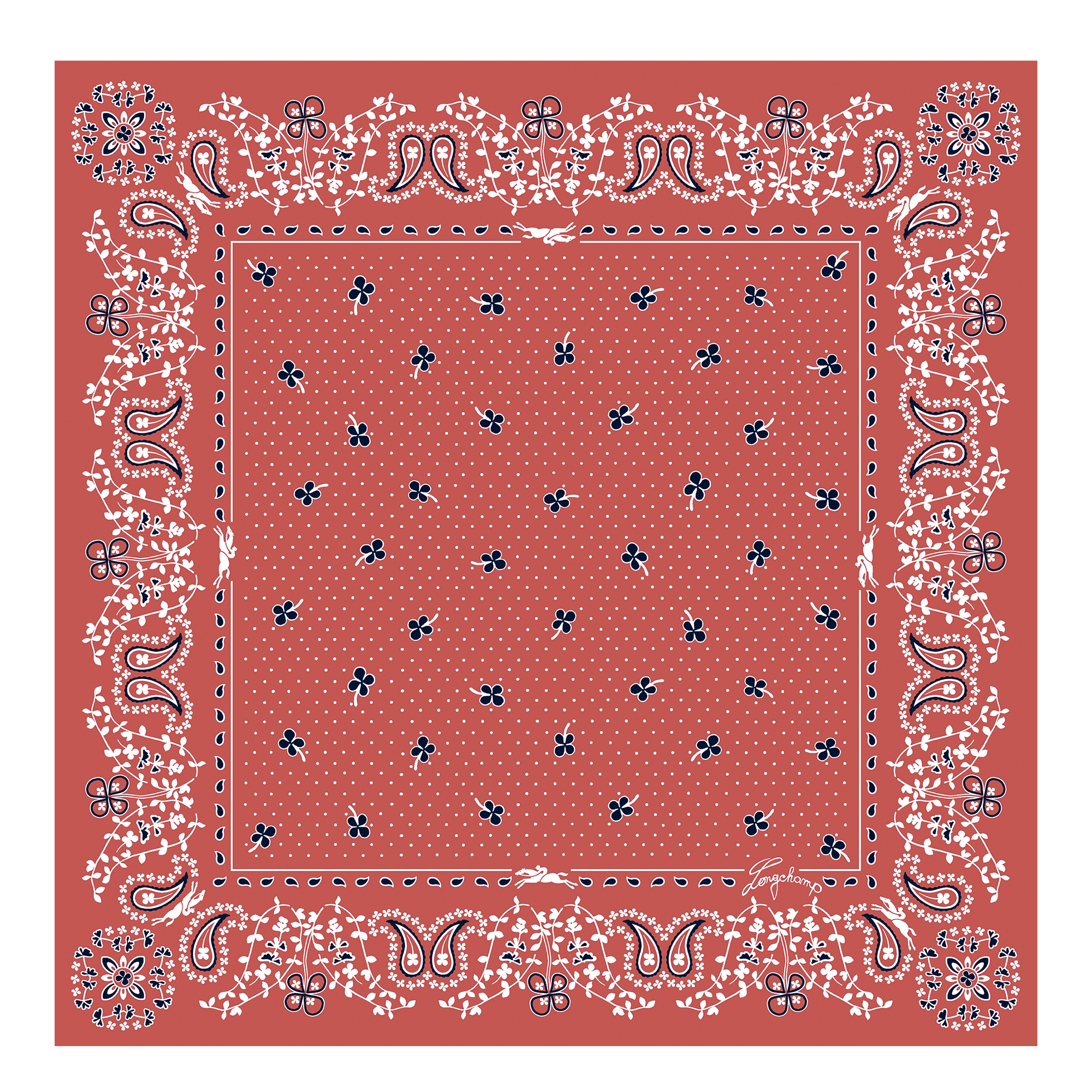 French Bandana Silk scarf 50, Coral