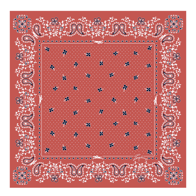 French Bandana Silk scarf 50 , Coral - Silk  - View 1 of  2