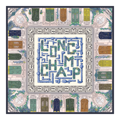 Jardin Parisien Silk scarf 90 , Navy - Silk