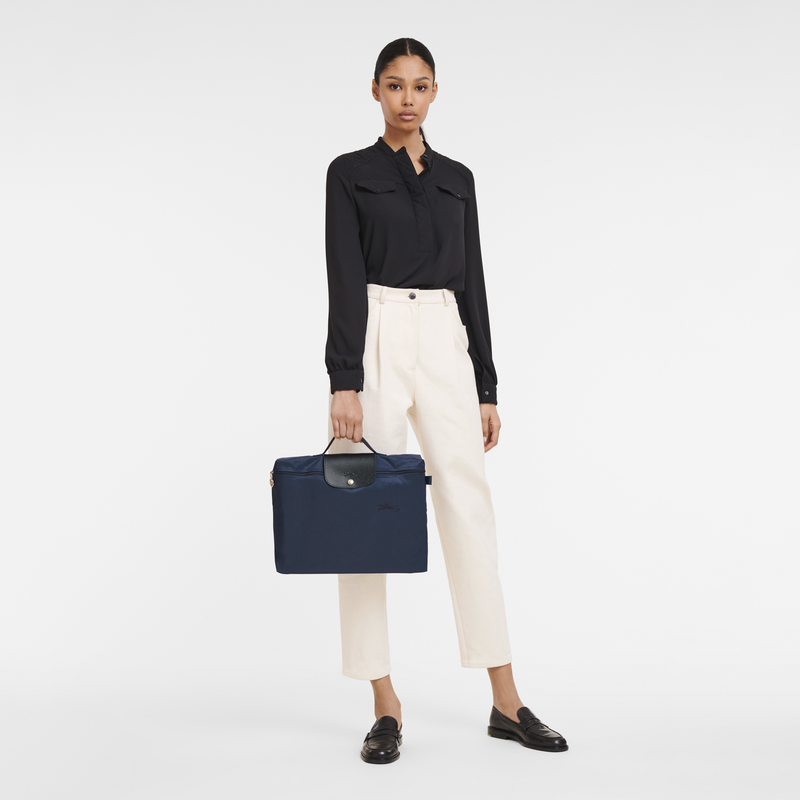 Le Pliage Green S Briefcase , Navy - Recycled canvas  - View 2 of  5