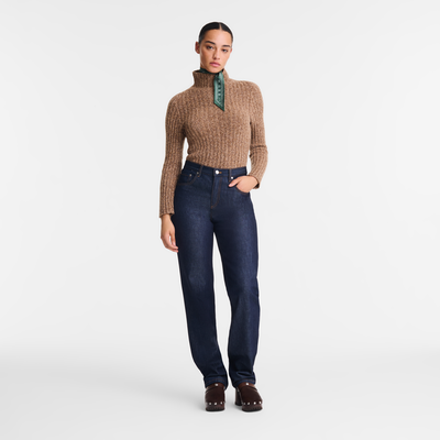 High neck sweater , Chocolate - Knit