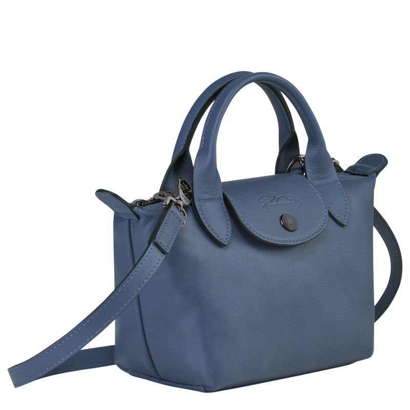 Le Pliage Cuir M Top handle bag Pilot Blue - Leather (L1515757729