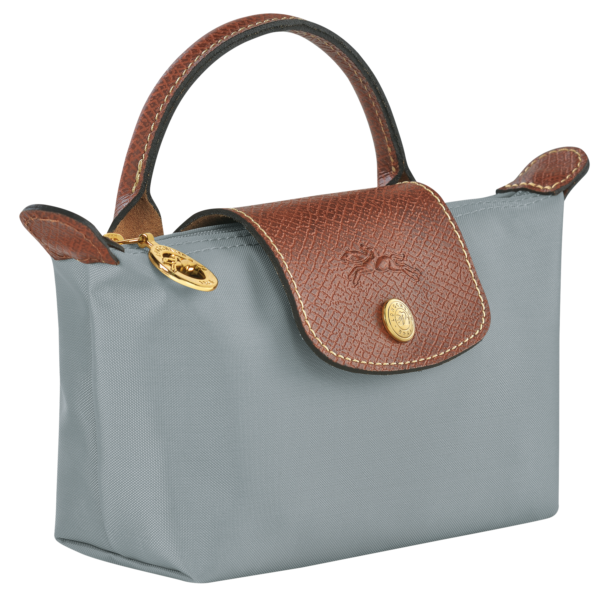 ★人気★ Longchamp Le Pliage Original Handle Pouch Steel Le Pliage Original Pouch with handle Steel - Recycled canvas