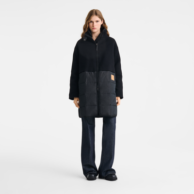 Coat , Black/Black - Wool cloth and quilting