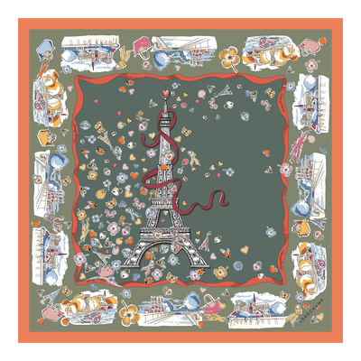 Equestrian Tower Silk scarf 50 , Oregano - Silk