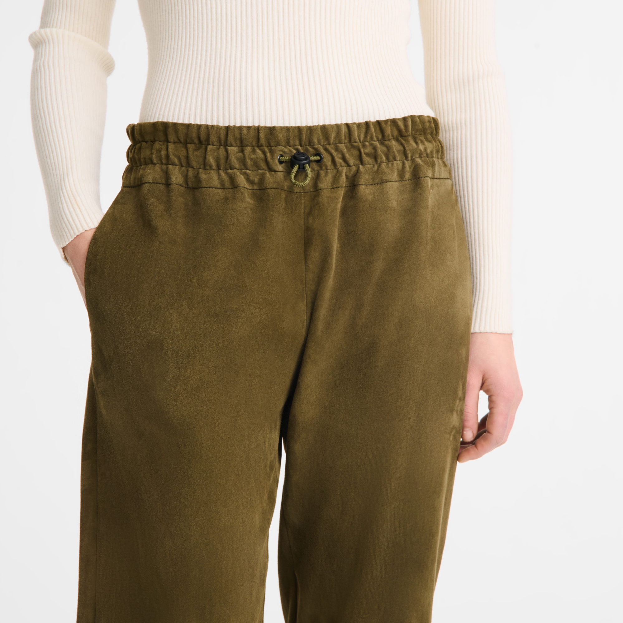 Leather straight pants, Khaki - View 5 of
5 - zoom in null Leather straight pants, Khaki