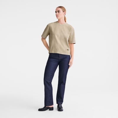 Short leather top , Linen - Leather